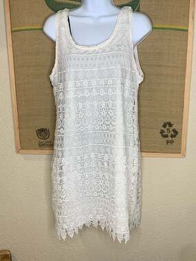 H&M Divided White Crochet Lace Sleeveless Mini Dress Size 14